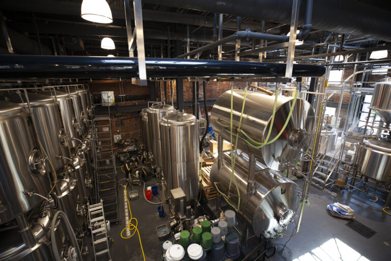 Stainless fermentation tanks in the Cinderlands Warehouse brewhouse