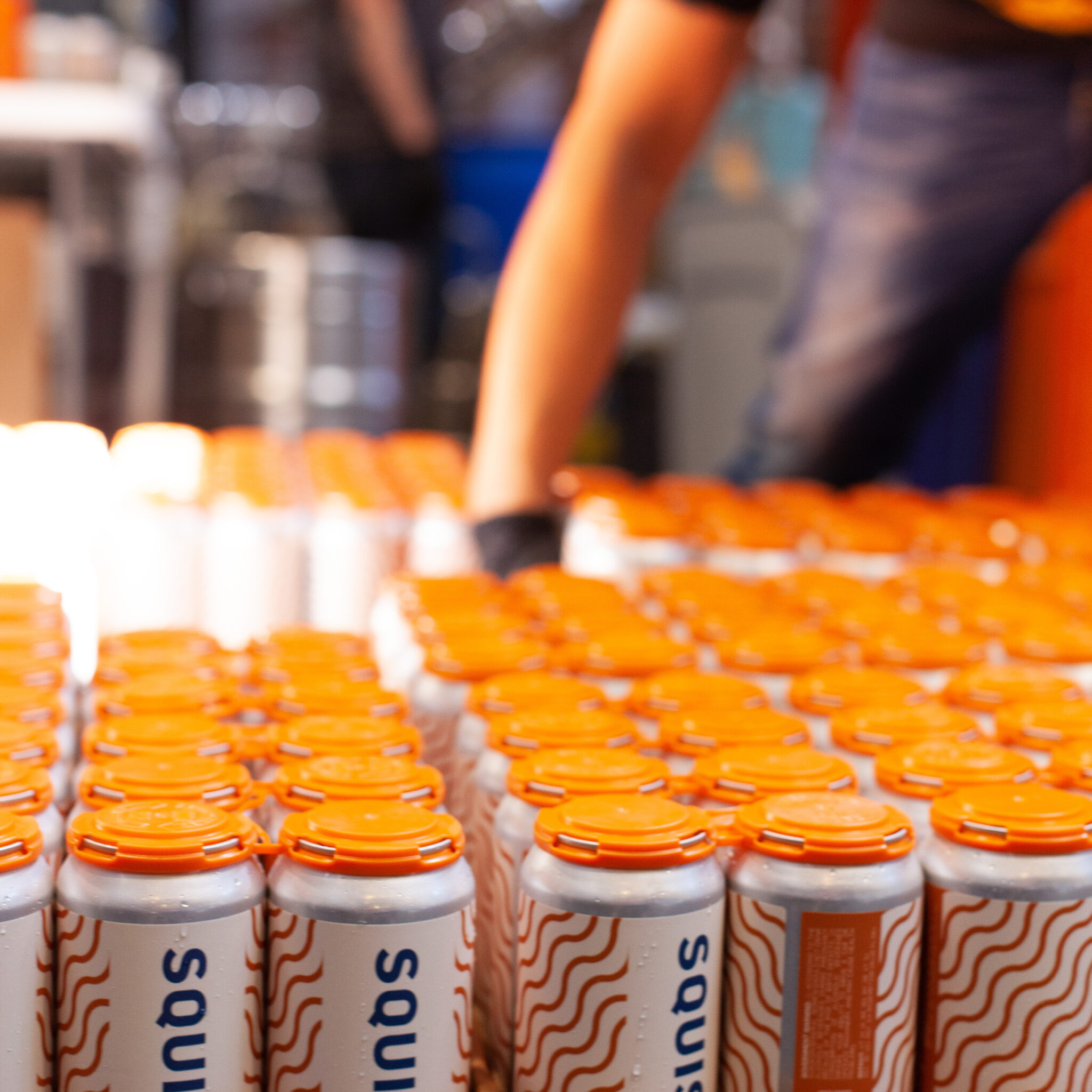 Cans of Squish coming off the canning line at the brewery