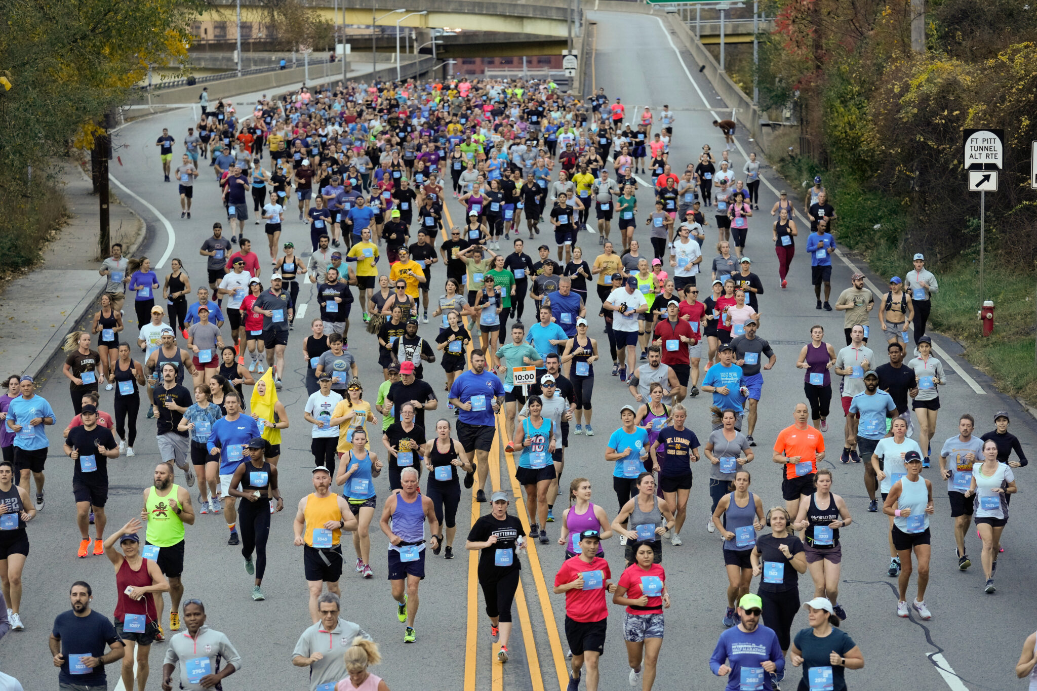 Runners filling the road at the Pittsburgh 10 Miler